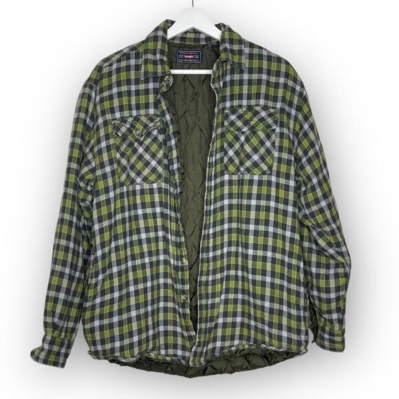 Wrangler Shacket Long Sleeve Green Plaid Pockets Quilted Liner Men’s Size Med - Picture 1 of 10